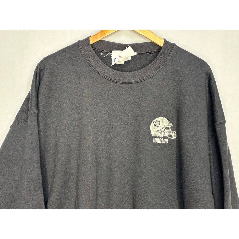 Oakland Raiders Majestic Sweatshirt Men's Black Crewneck Vintage Patch Helmet